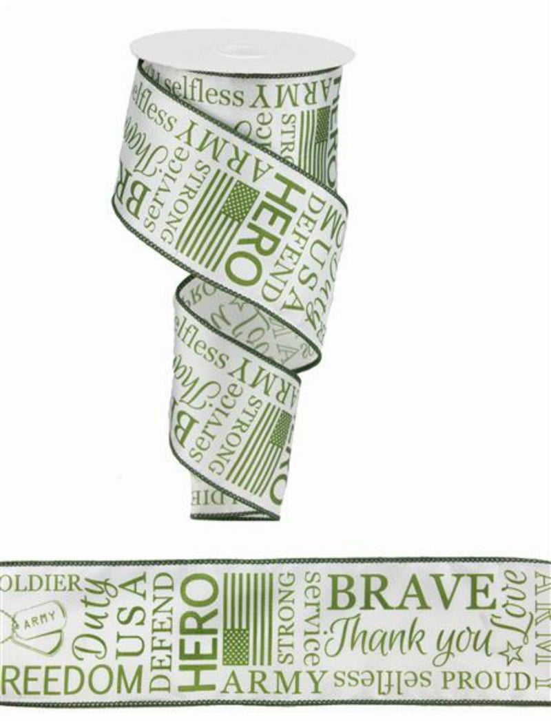 Craig Bachman 2.5 Inch United States Army Ribbon: White (10 Yards) Military Ribbon, Fabric, Bow, Crafting, Wired Edge, Gift Wrapping Ribbon - Image 1